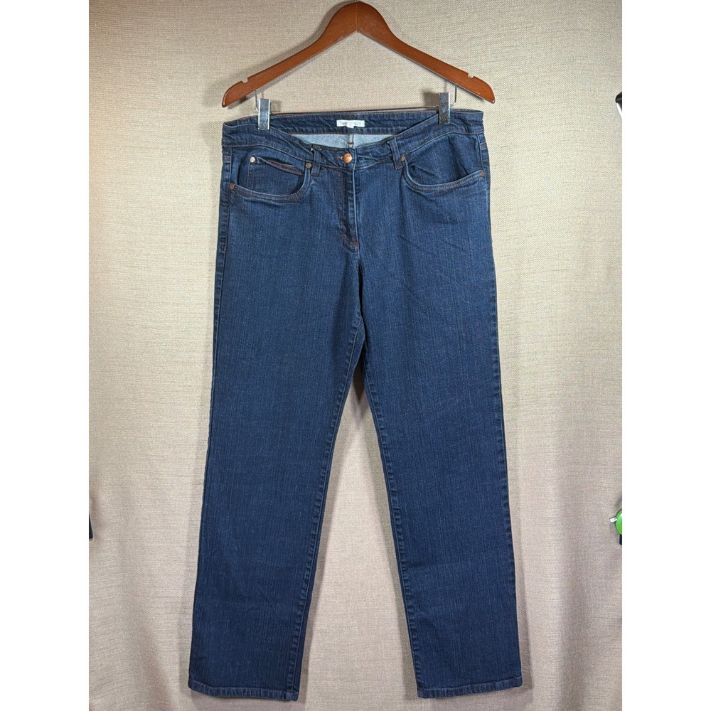 Eileen Fisher Straight Leg Jeans Womens 14‎ Blue Excellent Dark Wash Mid-Rise